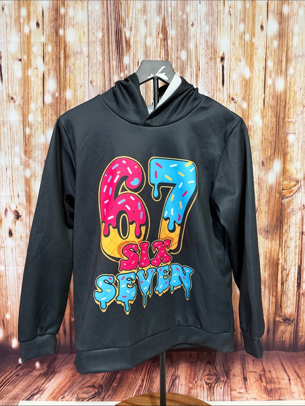 Kids Black Hoodie with Colorful '67' Graphic